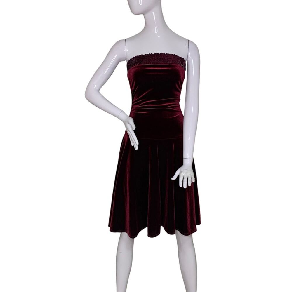 Aqua Sequins Strapless Velvet Dress Wine Pullover Size S